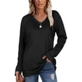 thumbnail image 1 of Womens Long Sleeve V Neck Fall T Shirts Loose Fit Basic Tops S-XXL, 1 of 4