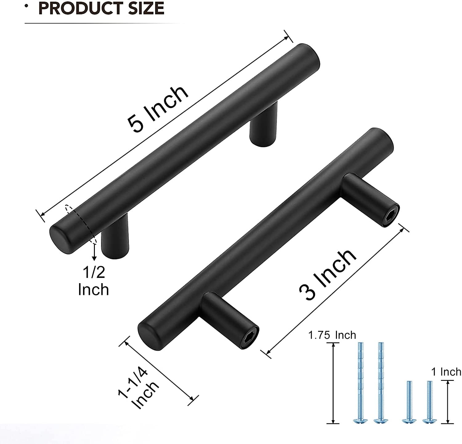 Ravinte 25 Pack 3" Hole Center Kitchen Cabinet Handles Black Cabinet Pulls 5" Overall Length Matte Black Finish