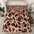 thumbnail image 2 of jejeloiu Wild Leopard Cheetah Twin Sheet Sets,Cute Bow Knot Twin Fitted Sheet,Pink Brown Flat Sheet For Girl,Breathable Home Decor,3-Piece, 2 of 7