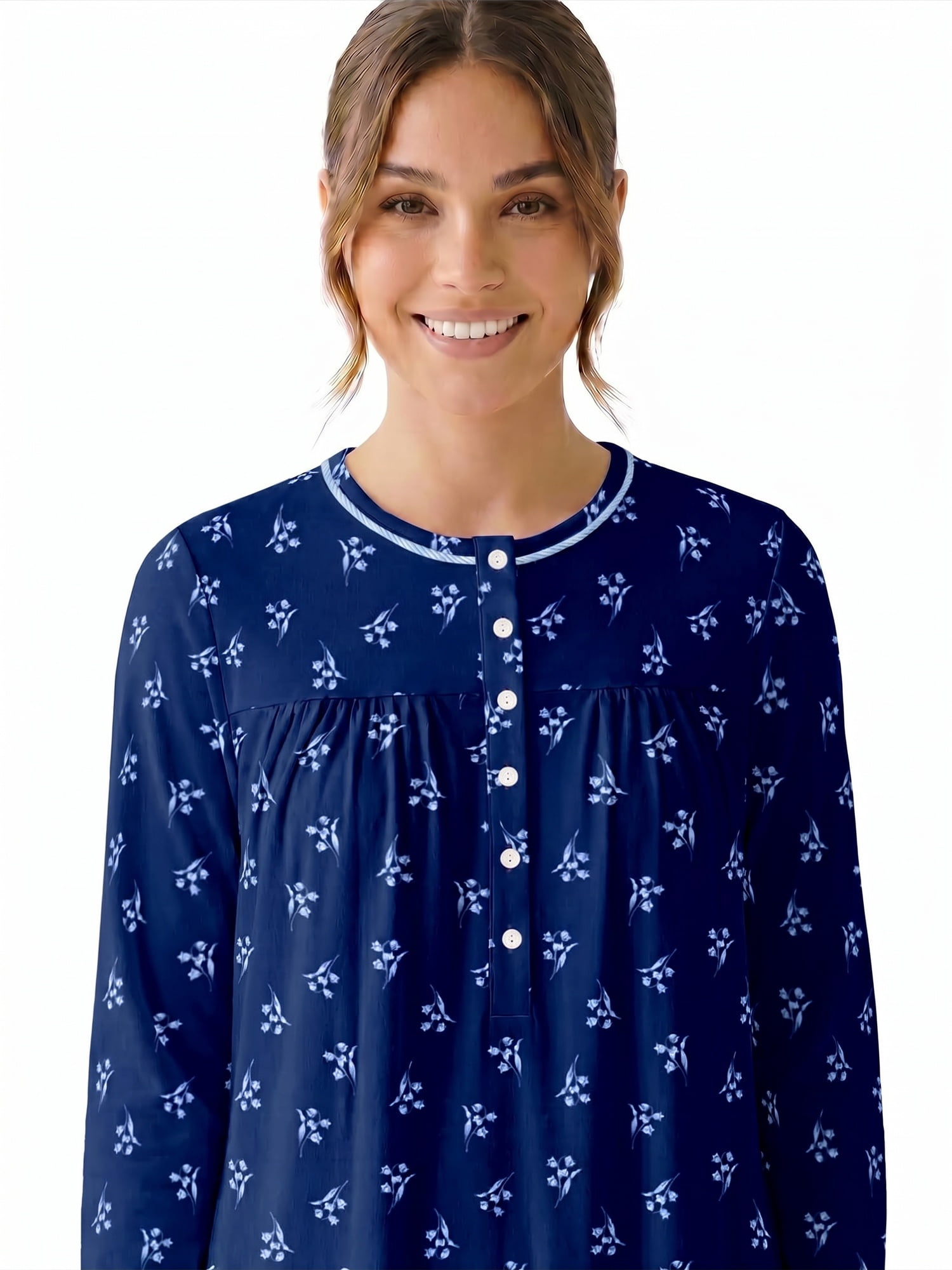 Aria Women’s Long Sleeve Stretch Velour 44" Sleepwear Nightgown, Sizes XS-5X