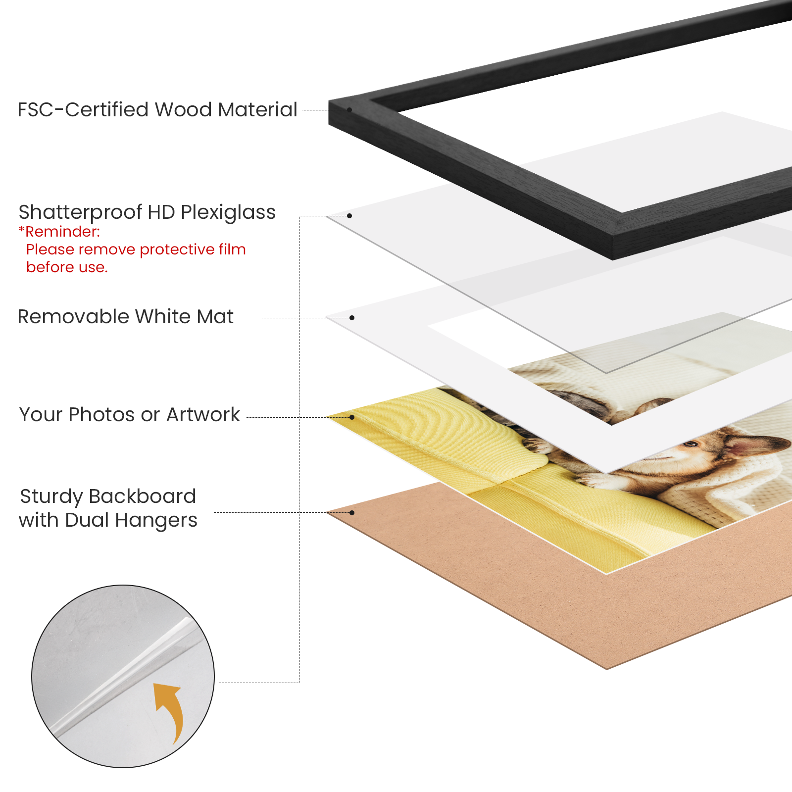 AURALYN 16x20 Picture Frames Set of 3, Fits 12x16 with Mat – Safe for Fingers, Includes Hanging Kit – Gallery Wall Frames, Black