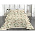 thumbnail image 2 of Ambesonne Birds and Nature Quilted Bedspread Set 3 Pcs, Feathers Pattern, Twin, Pale Green Fern Green, 2 of 4