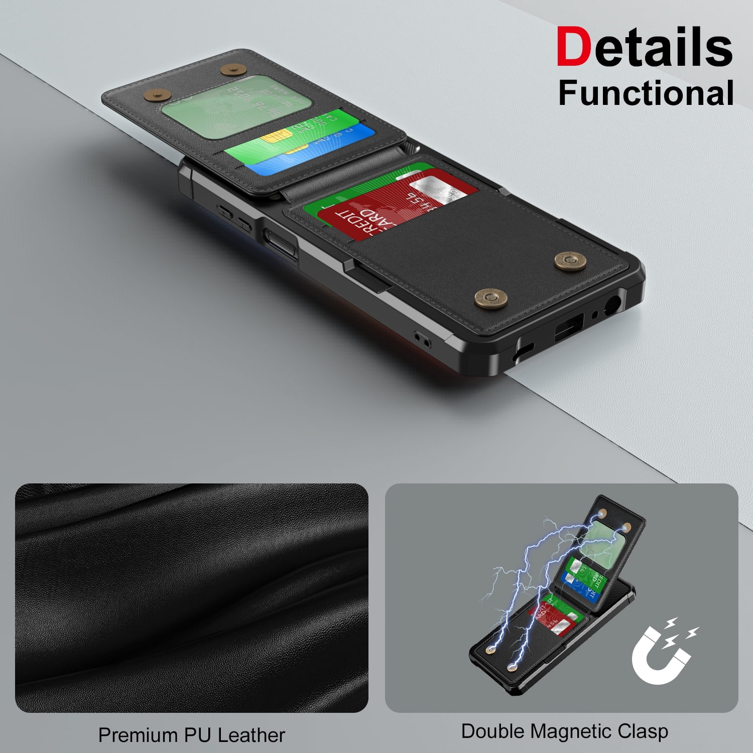 for Samsung Galaxy S22 Wallet Case, Built-in 4 Card Holders Kickstand Purse Cover, Military Grade Enhanced Corners Drop Protection, Rugged Protective Phone Case for Galaxy S22, Black