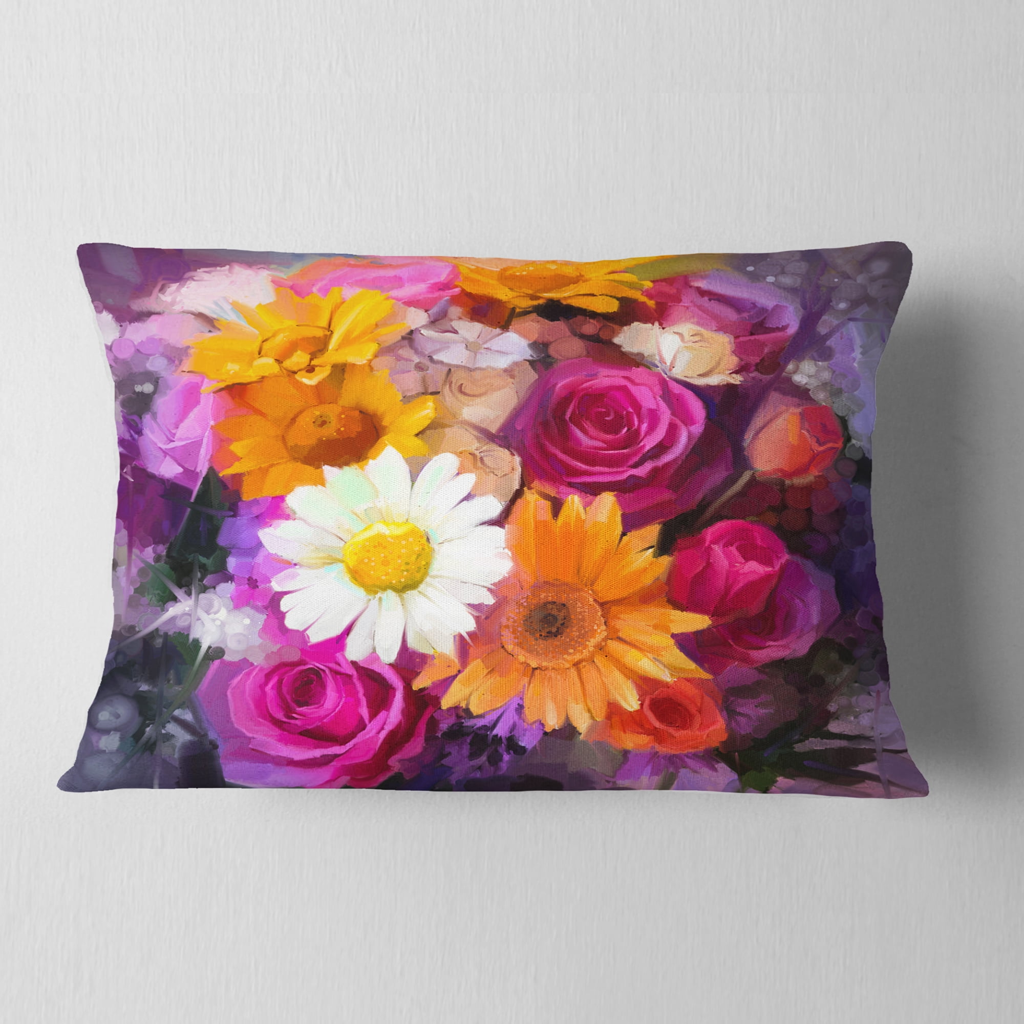 Designart Bouquet of Flowers Watercolor - Floral Throw Pillow - 12x20