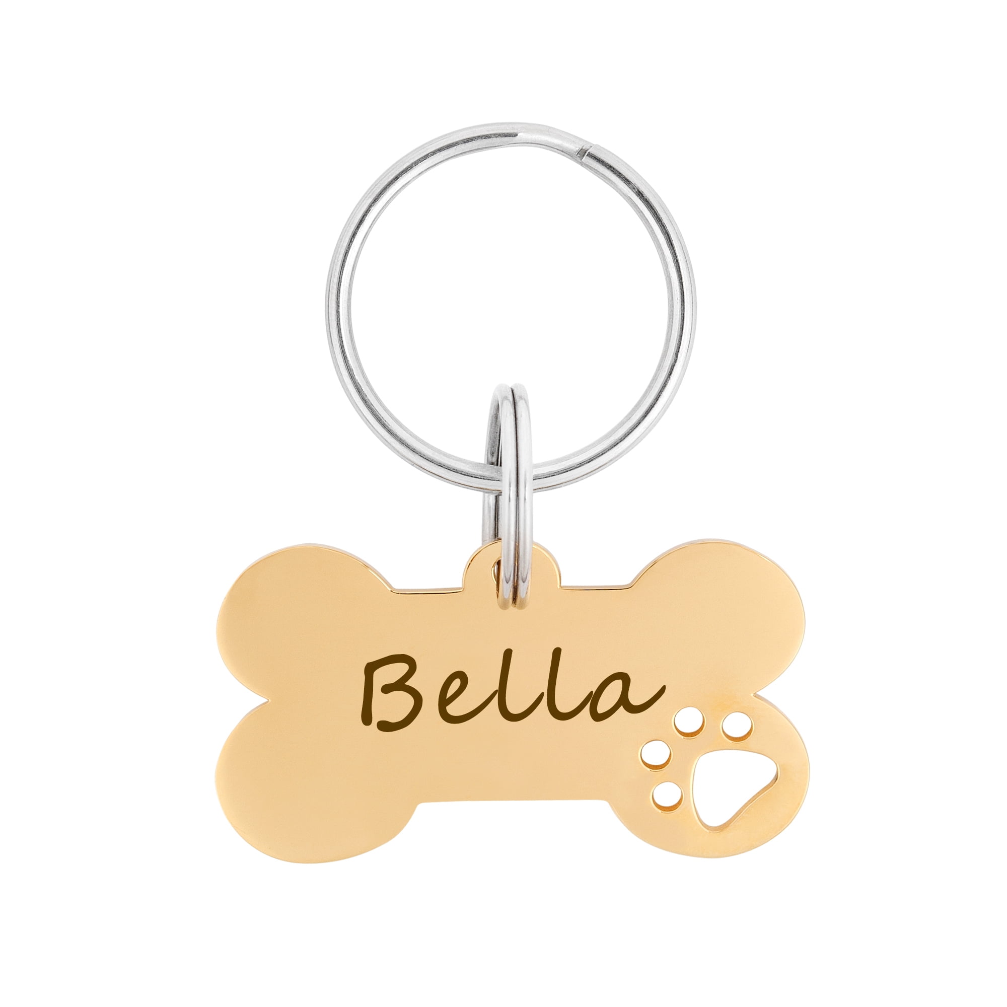 Anavia Stainless Steel Bone Hollow Paw Print Engraved Dog ID Tag, Multi-color, S