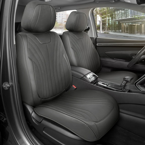 MotorBox Elite Edition Faux Leather & Suede Seat Covers for Cars, Trucks, & SUV - 2 Charcoal Car Seat Covers for Front Seats - Universal Fit Car Accessories Automotive Interior Protector for Cars