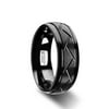 Mens Comfort Fit Domed Black Tungsten Ring - Brushed Cross Alternating Diagonal Cuts Pattern - 8mm Wide - Style name: ENIGMA - Lifetime Warranty