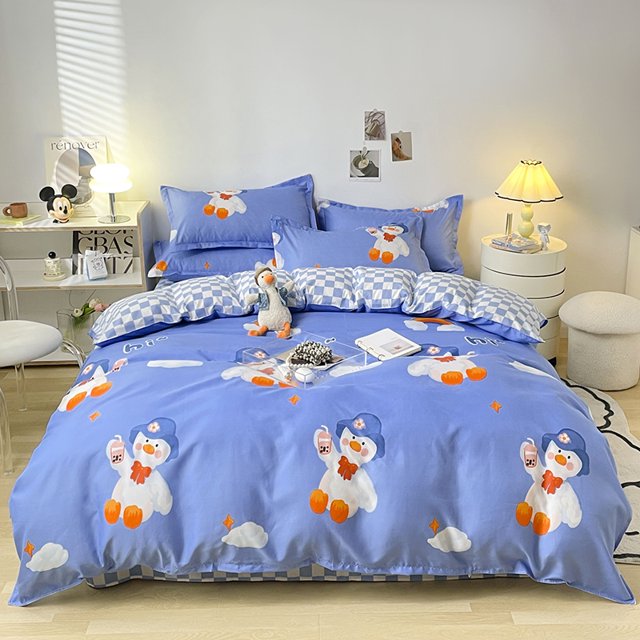 Strawberry Rabbit Cartoon Comforter Queen King Bedding Set Bed Sheets and Pillowcases Luxury Bedding Simple Pink Duvet Cover Set FGS
