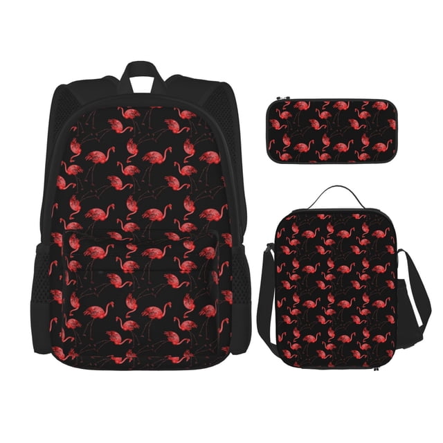 Disketp Flamingo Mochila Estampada de Gran Capacidad con Lonchera y Estuche, Set de 3 Piezas para Estudiantes