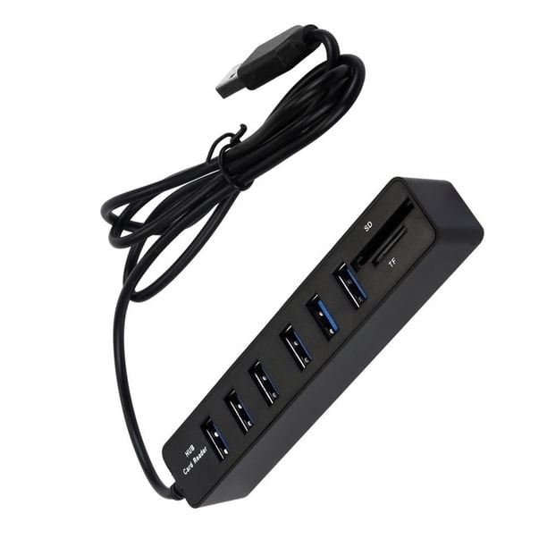 Seitruly Cable Hub USB 2.0 6 puertos Divisor de cable Adaptador de cable de alimentación de computadora de alta velocidad con lector de tarjetas TF Juegos de teclado y mouse para computadora Negro