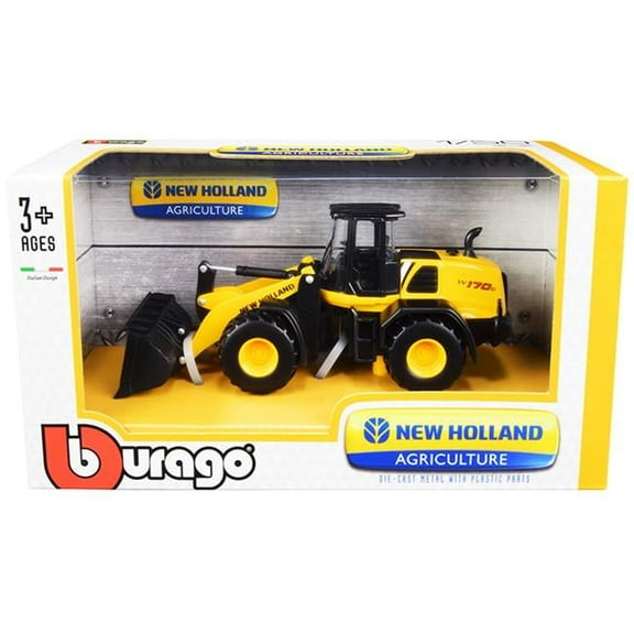 Bburago BB32083 1-50 Scale New Holl & W170D Wheel Loader New Holl & Agriculture Diecast Model, Yellow & Black