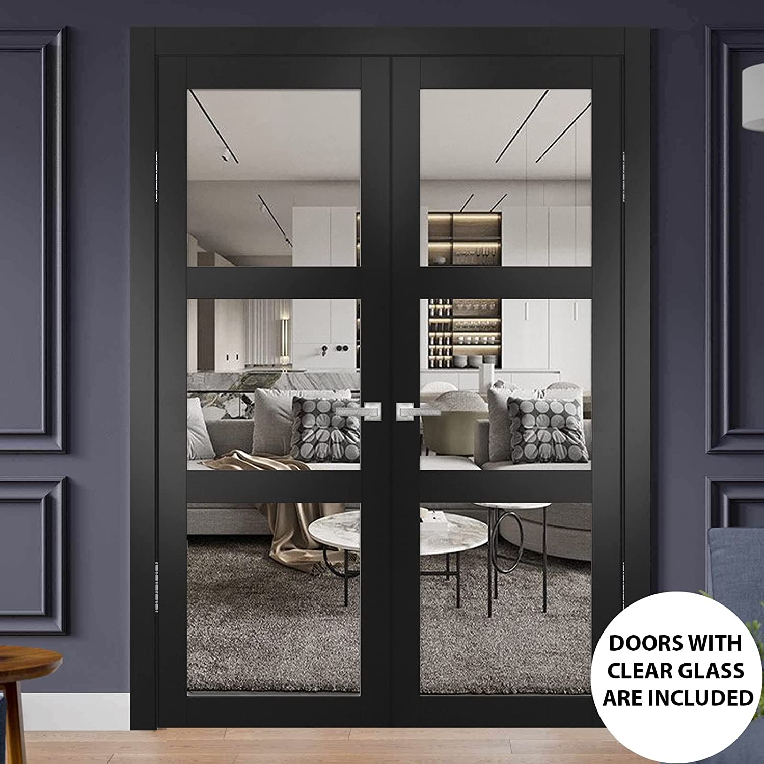 Lucia 2555 Matte Black Solid French Double Doors With Clear Glass 72 X 80 2852