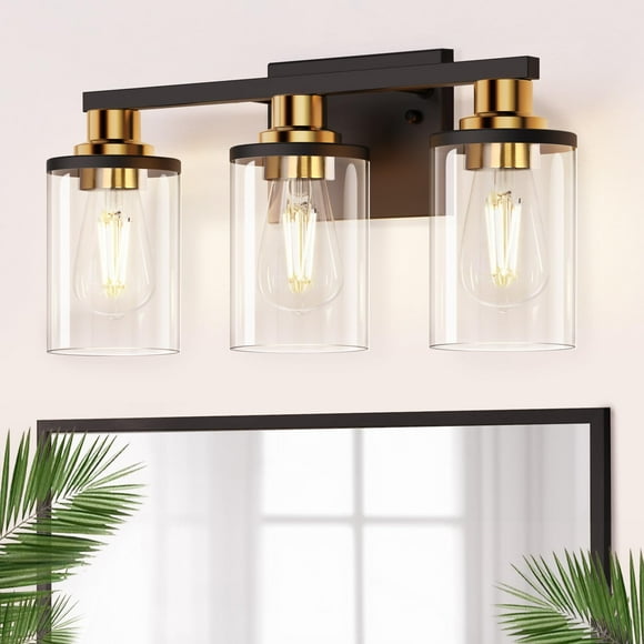 Luminaria de baño DORESshop de 3 luces en negro y dorado