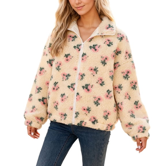 Women's Fuzzy Fleece Jacket Full Zip Up Lightweight Warm Soft Fleece Coat for Spring Fall Winter