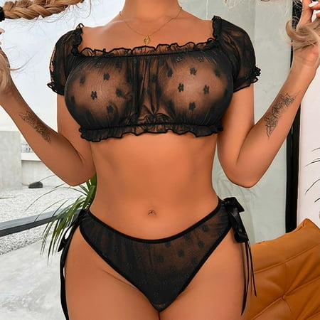 

ãTOTOãIntimates For Women Lace Bra And Panty Set Ruffle Lingerie Set Mesh Chemise