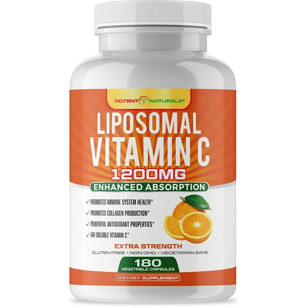 Liposomal Vitamin C 1200mg 180 Capsules High Absorption, Fat