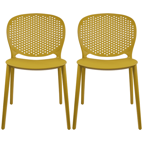 2xhome Set of 2 Modern Pool Patio Chairs, Contemporary Plastic Armless Dining Accent Side Chairs for Indoor or Outdoor Use, Mustard Yellow