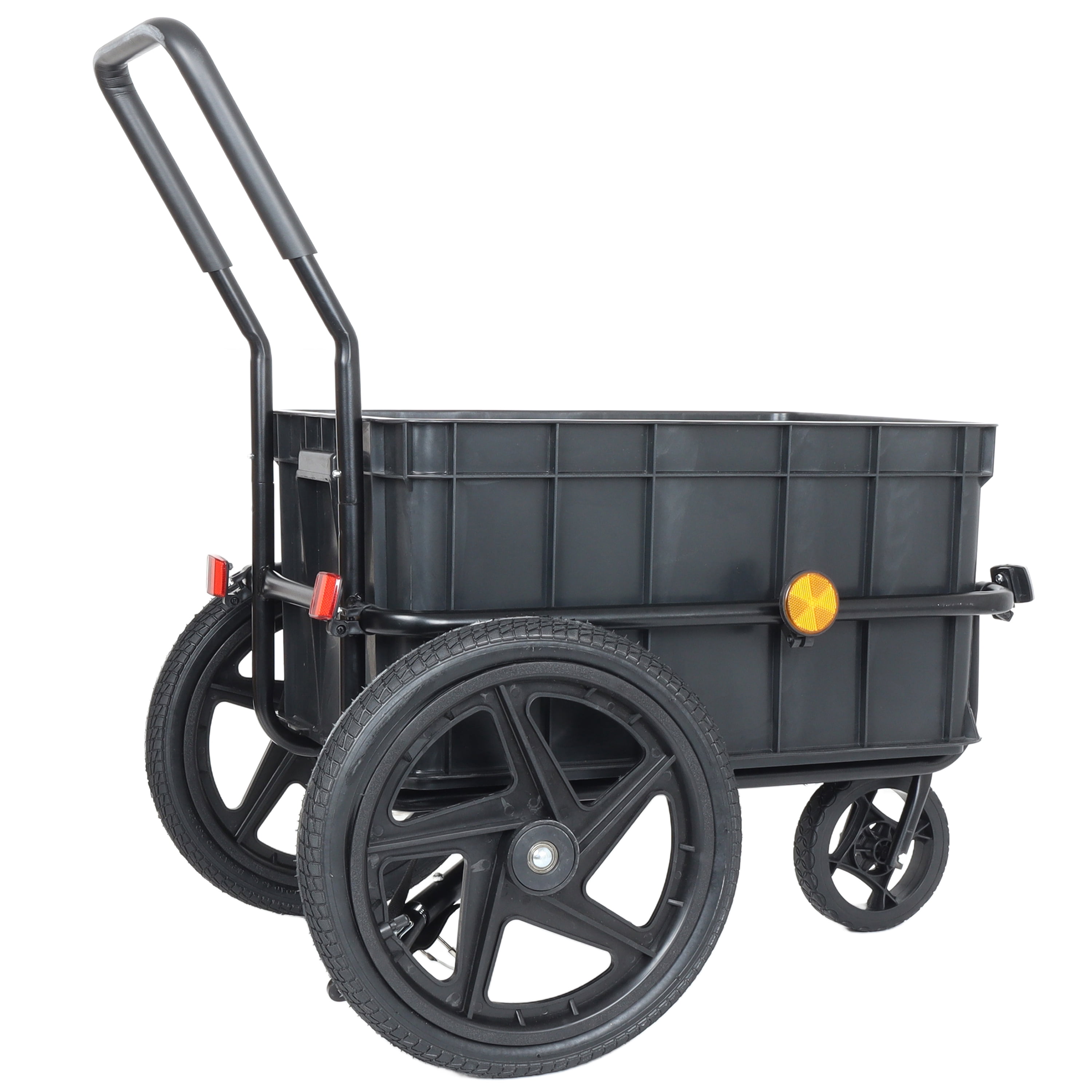 2-in-1 Bike Cargo Trailer Pushcart, Bicycle Trailer with Removable Box and Waterproof Cover, Black, Pushcart Stroller with Tow Hitch and Removable Handlebar, Black