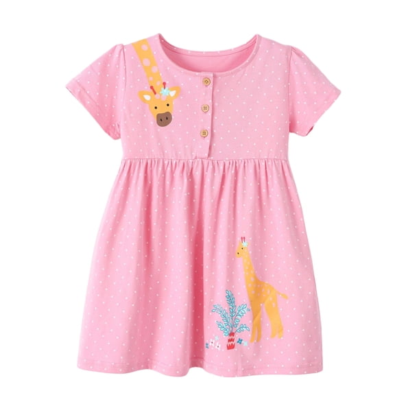 Glisme Girls Dress Sleeveless O Neck Dresses Cartoon Prints Adorable Toddler Daily Wear 2-3 Years Red