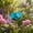 Blue, variant on Floral Shallow Bird Bath tub, Flower Shaped Garden Stake Bird Waterer with Metal Pole, Weatherproof Outdoor Bird Feeding Station for Hummingbirds & Bees