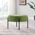 thumbnail image 3 of HomePop Modern Round Ottoman with Metal Frame, Forest Green Velvet/Black, 3 of 11
