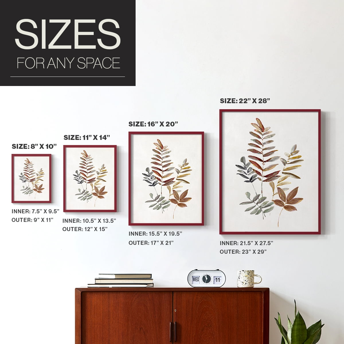 Autumn Leaves I Framed Print in Red Solid Wood Framed Print No Nail Hanging