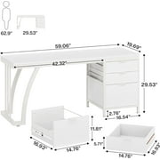 Tribesigns 59-Inch Computer Desk, Large Desk with Reversible 3-Drawer Cabinet, Industrial Writing Desk Workstation for Home Office, White