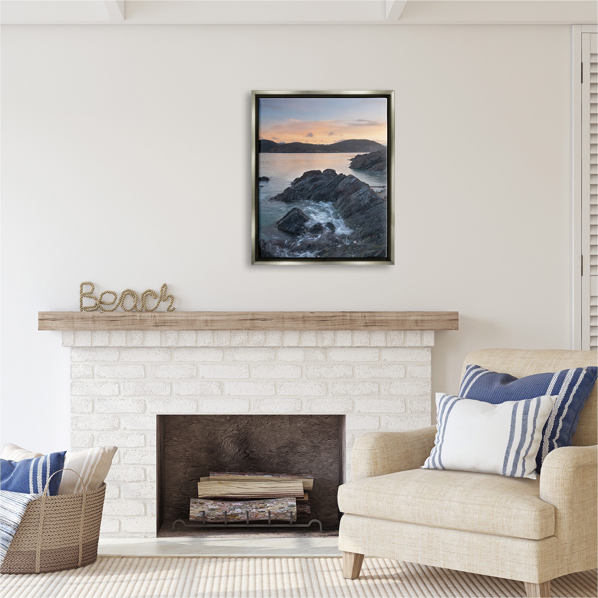 Stupell Industries Rocky Sea Cliffs Landscape Photography Gray Floater Framed Canvas Art Print Wall Art, 25 x 31