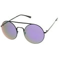 thumbnail image 2 of sunglassLA Unisex Modern Slim Frame Double Nose Bridge Colored Mirror Flat Lens Round Sunglasses (Black / Purple Mirror) - 53mm, 2 of 4