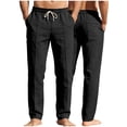 thumbnail image 6 of Mifsaly Cotton Linen Pants for Men Drawstring Elastic Waist Wide Leg Pants Pleated Lightweight Flowy Summer Casual Trousers with Pockets M, 6 of 9