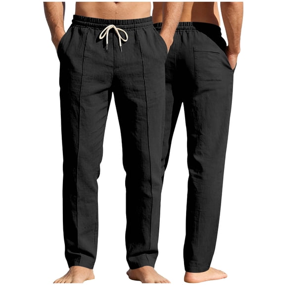 Purcolt Men's Lightweight Pants Dressy Casual Elastic Waist Drawstring Beach Yoga Pants Summer Loose Fit Straight Leg Dress Pants Trousers with Pockets