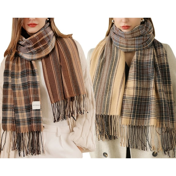 Curve Muse Women's Fashion Long Shawl Winter Warm Lattice Chunky Large Scarf-2 Pack-Pack A