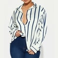 thumbnail image 2 of Olyvenn Fashion Women Satin Button Down Shirts Striped Long Sleeve Tops Silk V Neck Dressy Casual Loose Fit Work Office Blouse Tunic Blue L, 2 of 8