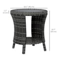 thumbnail image 2 of 18" Grey PE Rattan Outdoor Side Table, 2-Tier Hourglass Patio Coffee Table with Wood-Plastic Composite Top, Weather Resistant Small Round End Table for Garden and Balcony, 2 of 7