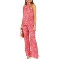 thumbnail image 4 of Arvbitana 2Pcs Women's Summer Outfits Sleeveless Halter Neck Tank Tops + Floral/Solid Color Pleated Pants Set Casual Streetwear S M L XL, 4 of 7