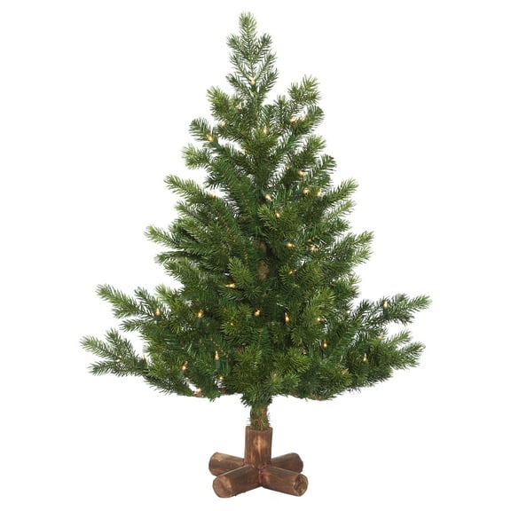 Vickerman 3' Eagle Frasier Fir Full Artificial Christmas Tree, Clear Dura-lit Lights, Seasonal Indoor Home Decor with Decorative Wood Tree Stand