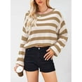 thumbnail image 6 of Women'S Long Sleeve Striped Oversized One Shoulder Loose Fit Casual Baggy Short Pullover Sweater Khaki L, 6 of 8