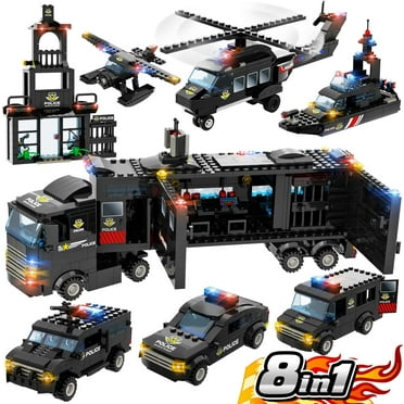 Exercise N Play 1020 Pieces City Police Station  Building Blocks Set, 8 in 1 Mobile Command Center Building Set, Fun Building Toys for Kids Aged 6-12