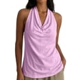 thumbnail image 2 of Uootdi Tops for Women Sleeveless Halter Cowl Neck Solid Color Tank Tops Office Elegant Style Soft Comfortable Loose Fit Tops Gift, 2 of 6