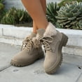 thumbnail image 2 of Rokment Fuzzy Snow Combat Boots for Women Fashion Casual Plush Lace up Platform Chunky Winter Ankle Booties Non Slip Mid Calf Short Work Boots Khaki Size 6.5, 2 of 5