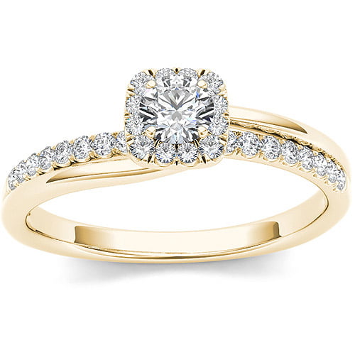 1/2 Carat T.W. Diamond 10kt Yellow Gold Single Halo Engagement Ring ...