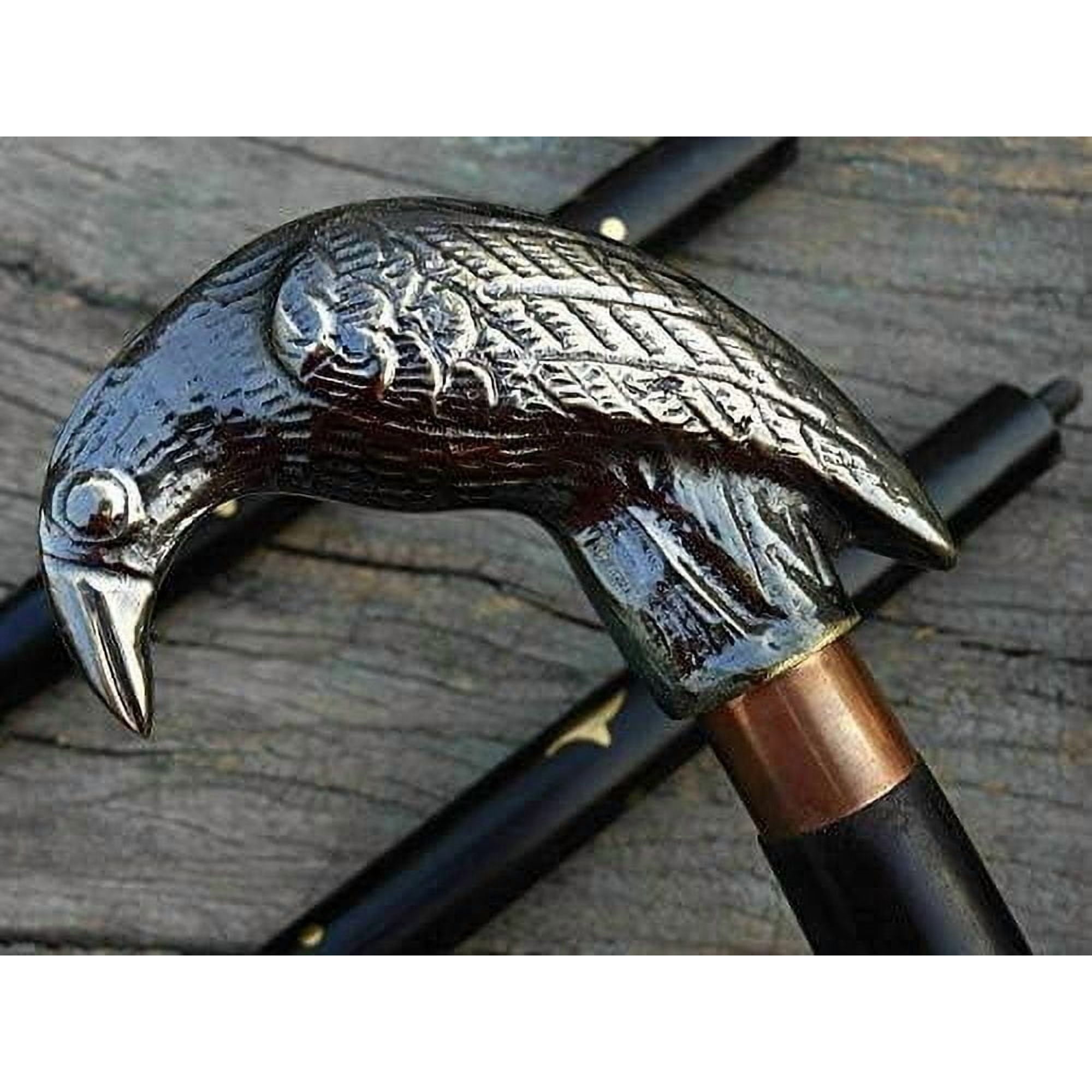 Generic R K Antique Collection Antique Solid Brass Raven Head Handle Style Walking Stick Wooden Cane, 37 inches, Black