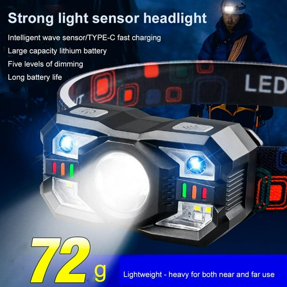 SSKFHGI Induction Headlight Intelligent Induction Headlight Three Light Sources Multifunctional Headlight Outdoor Emergency Portable Type-C Charging Headlight