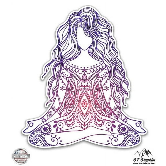 Sitting Yoga Girl Colorful - 3" Vinyl Sticker - For Car Laptop I-Pad Phone Helmet Hard Hat - Waterproof Decal