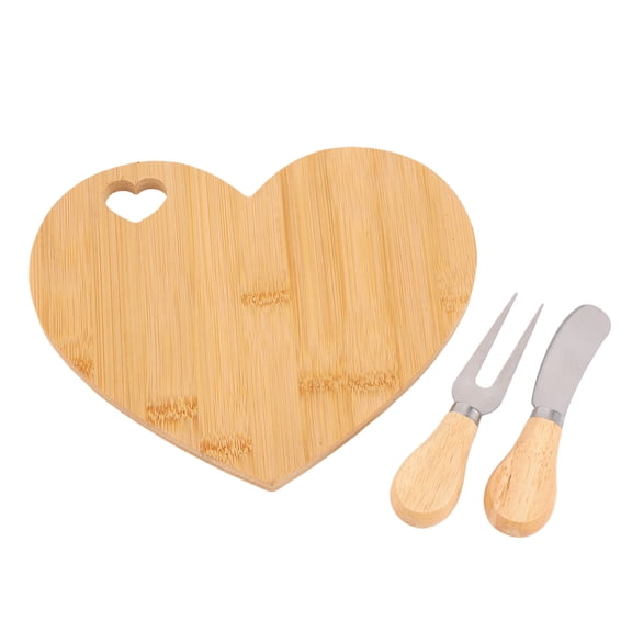 BIMZUC Heart Shaped Wood Cheese Board Set with Stainless Steel Cutter and Fork, 3-Piece Charcuterie Serving Tray for Weddings, Bridal Showers, Anniversaries, and Home Entertaining