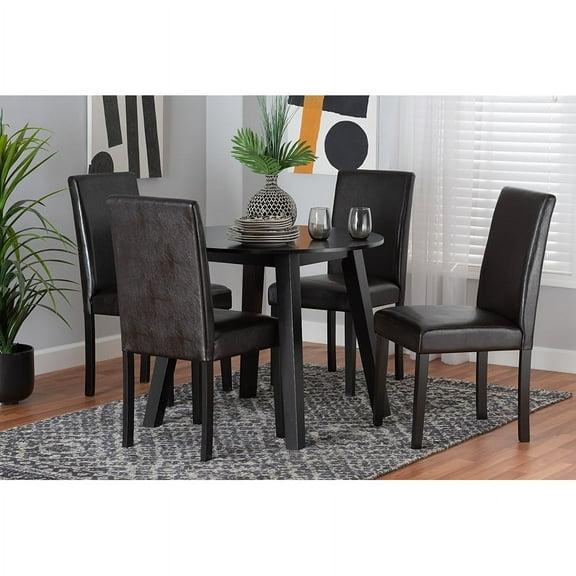 Baxton Studio Emine Modern Dark Brown Faux Leather and Espresso Brown Finished Wood 5-Piece Dining Set