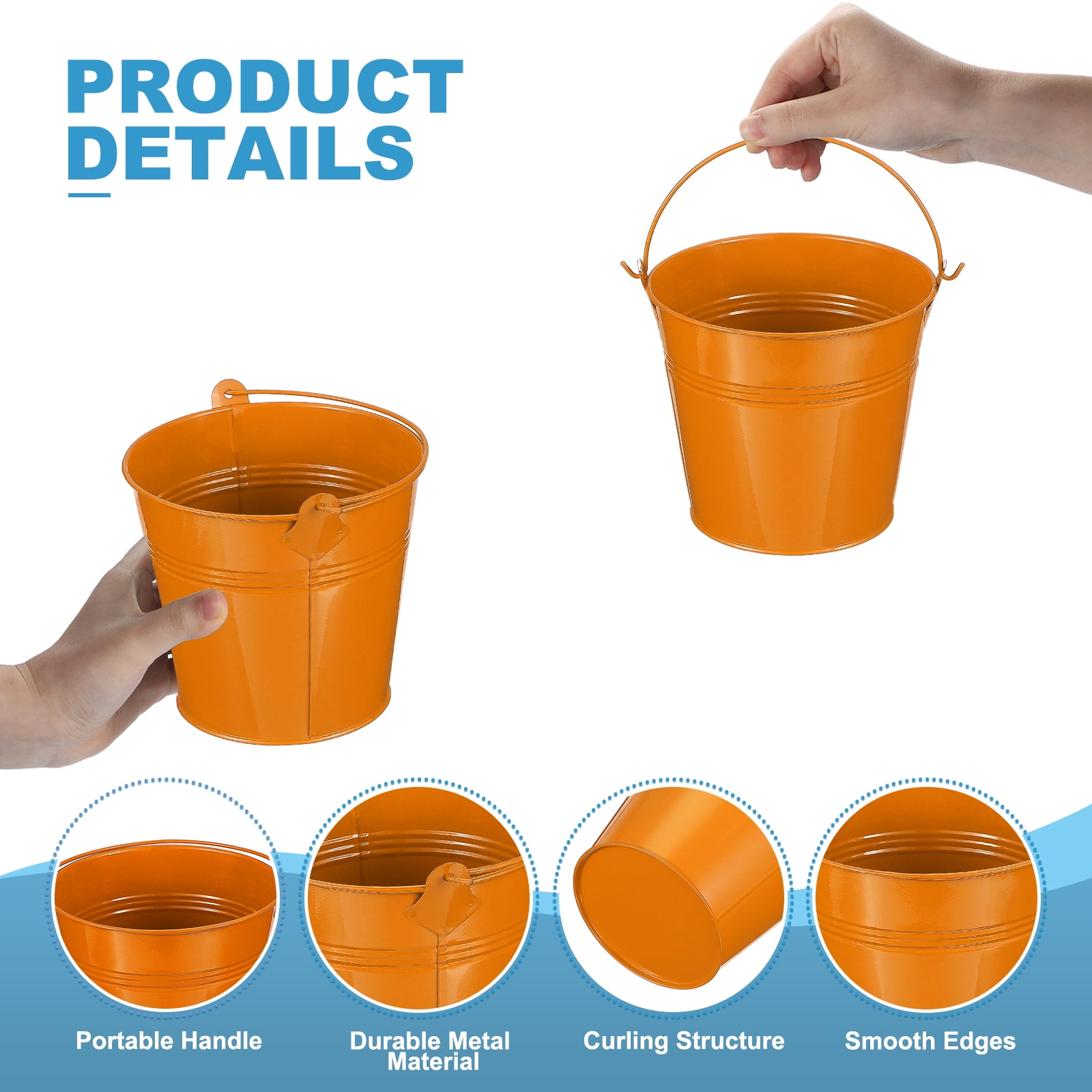 Small Metal Buckets with Handle Mini Galvanized Bucket Colorful Easter Buckets Orange 5"x4.7" 6 Pcs