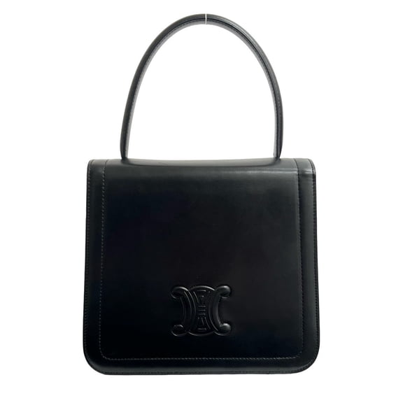 Pre-Owned CELINE Old Triomphe Logo Calf Leather Handbag Mini Tote Bag Black 21875 (Good)
