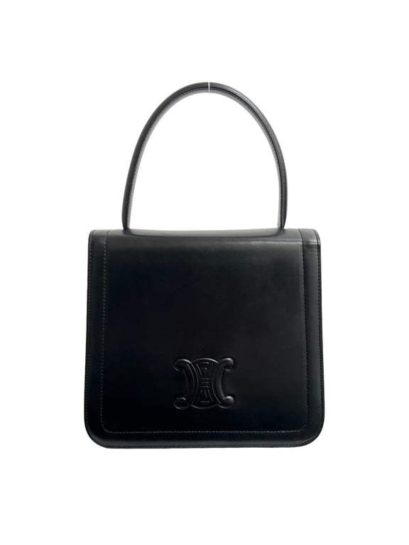 Pre-Owned CELINE Old Triomphe Logo Calf Leather Handbag Mini Tote Bag Black 21875 (Good)