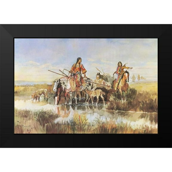 Russell, Charles Marion 14x11 Black Modern Framed Museum Art Print Titled - Indian Women with Travois